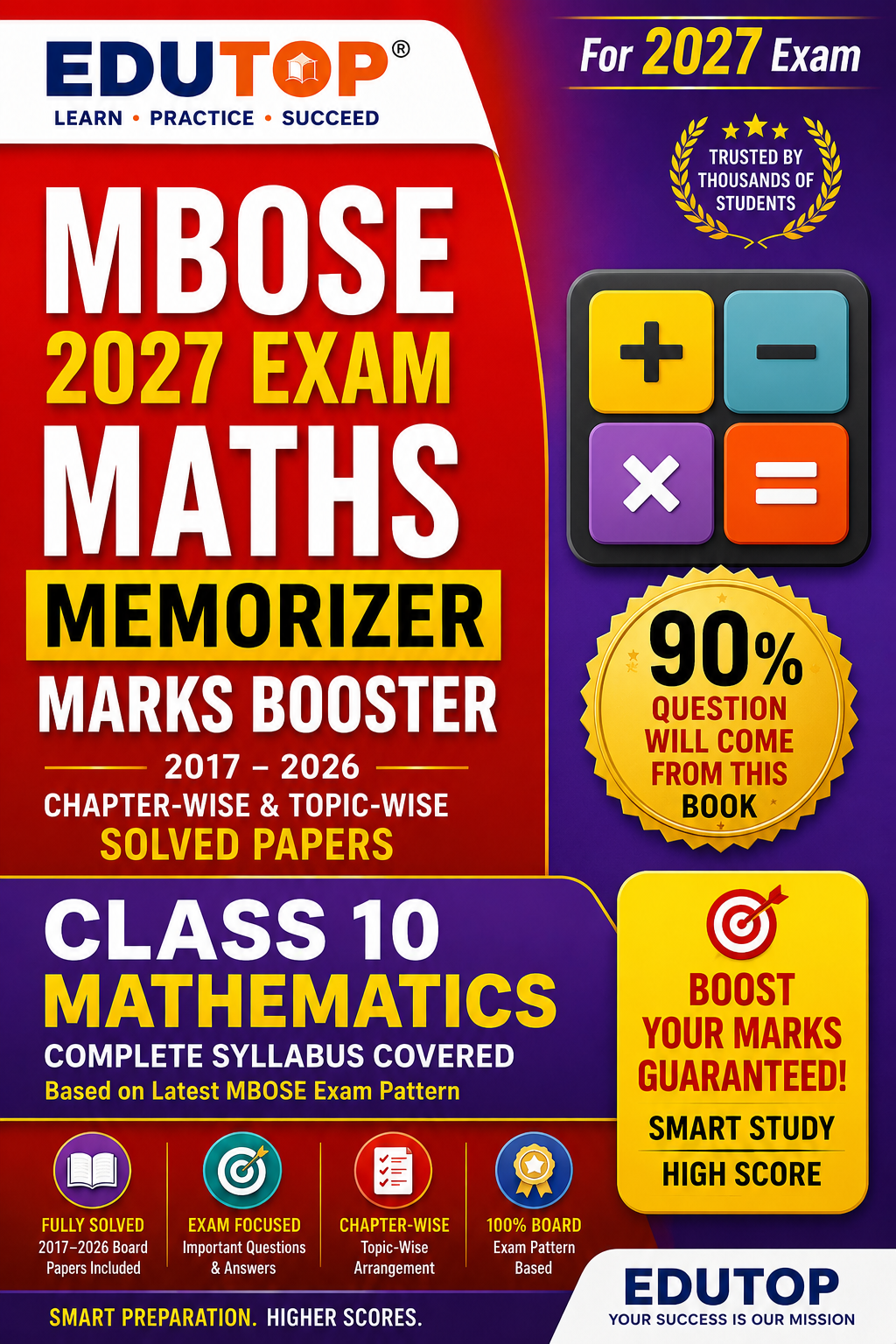 EDUTOP MBOSE Class 10 Mathematics Memorizer 2027 | Complete Syllabus | Solved Papers | Important Questions & Practice Sets